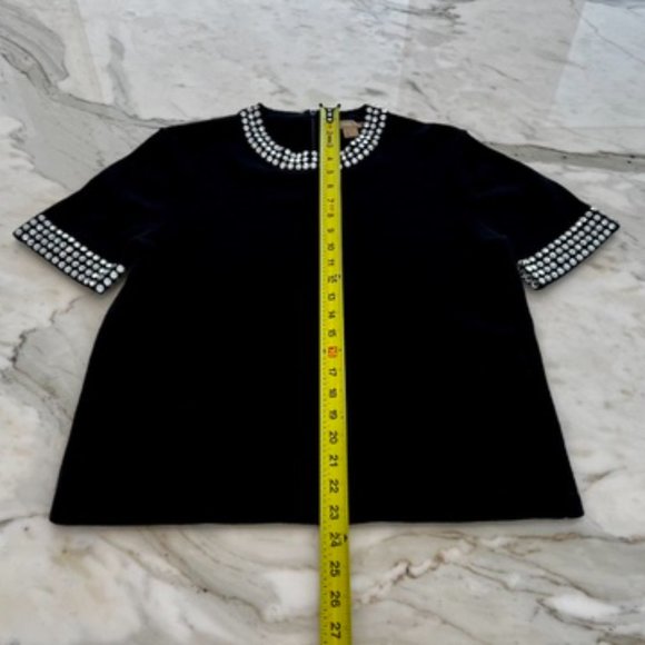 MICHAEL KORS BLACK SHORT SLEEVE CASHMERE CRYSTAL SWEATER SIZE L - Picture 14 of 15